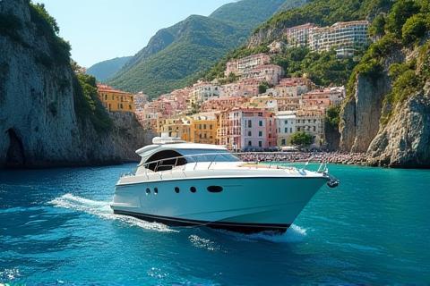Boat cruising along the Amalfi Coast.
