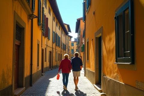 Couple walking through Florence with a private guide.
